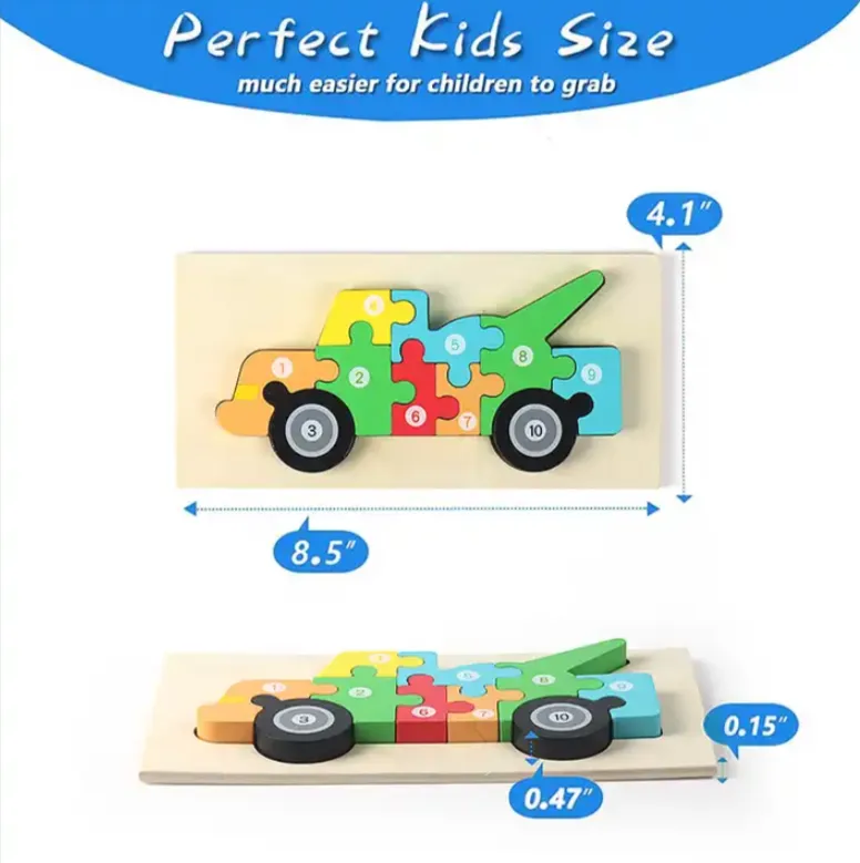 10Pcs Wooden 3D Tow Truck Puzzle F47-72-1