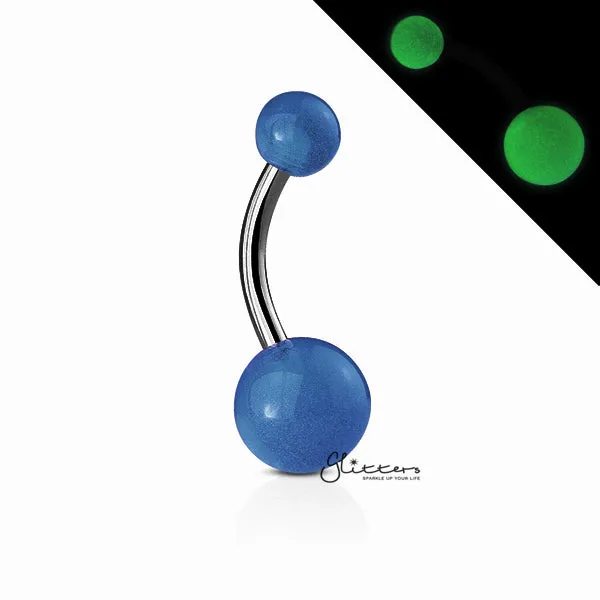 14GA Glow In The Dark Balls Belly Button Ring-Blue