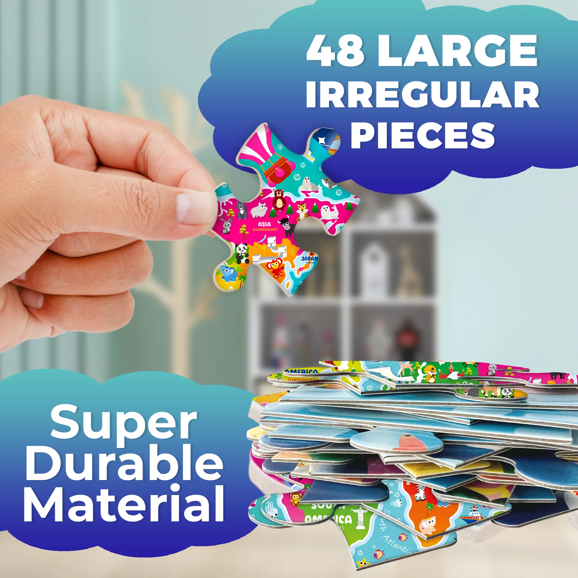 48 Pcs Round Giant Puzzles for Kids Ages 4-6 | World