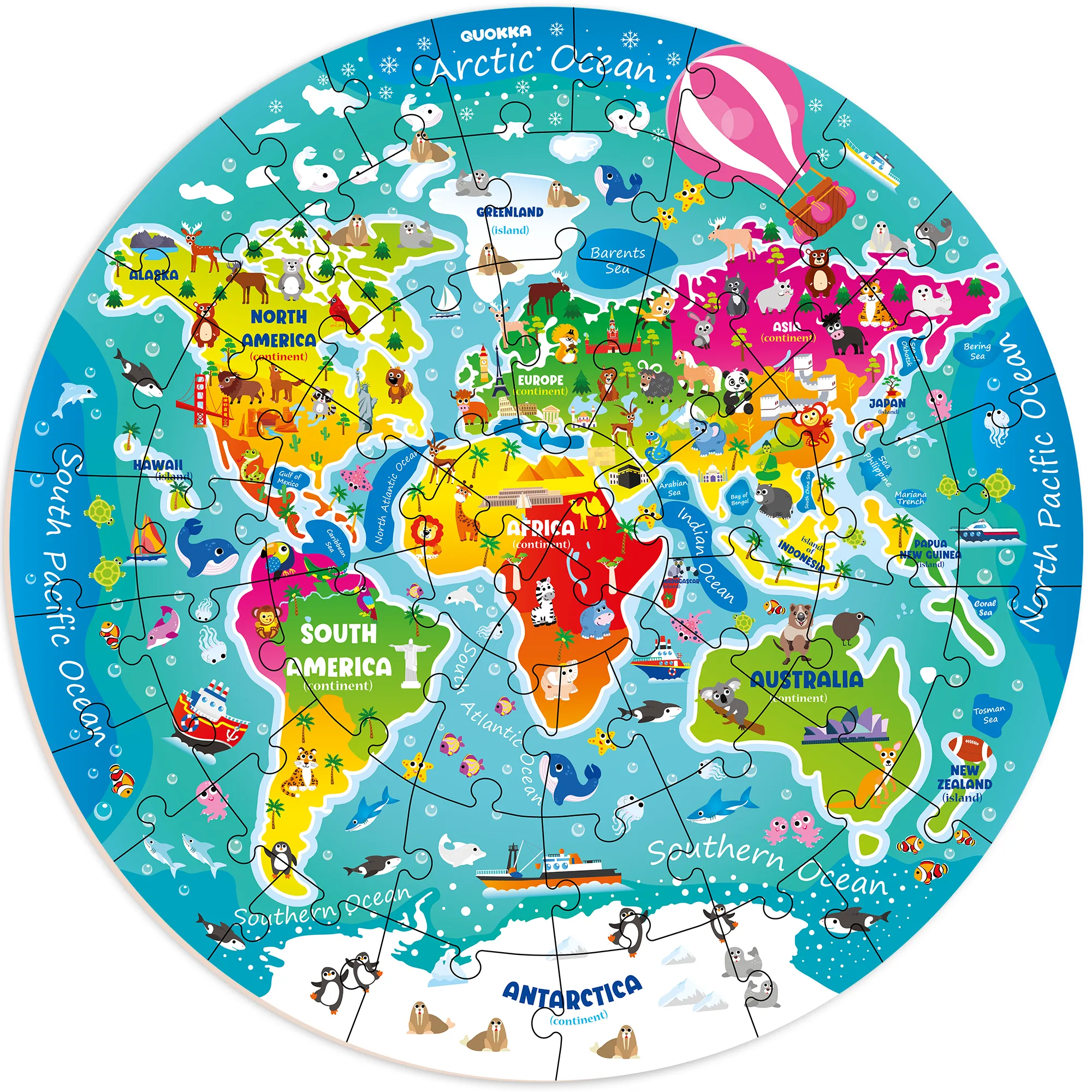 48 Pcs Round Giant Puzzles for Kids Ages 4-6 | World