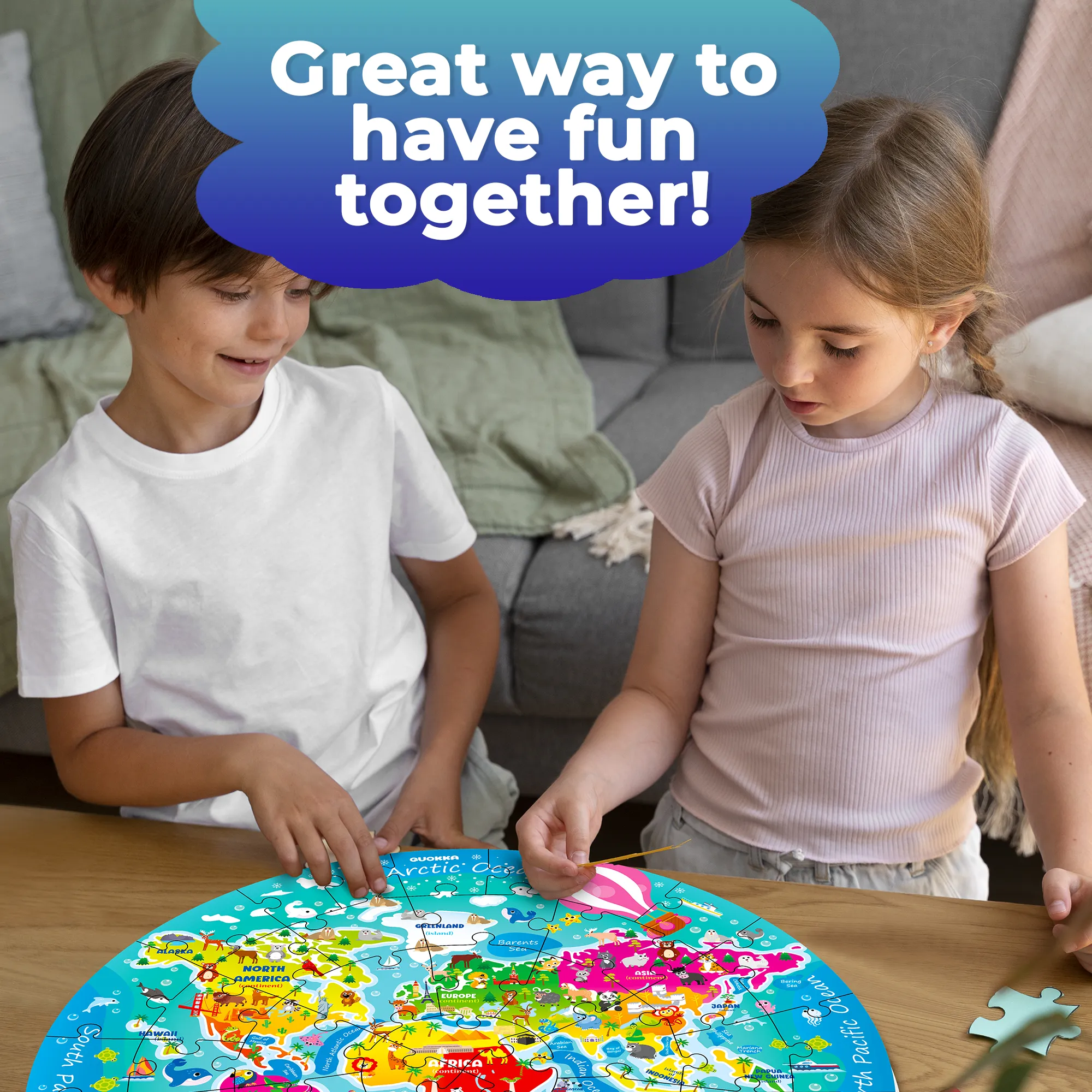 48 Pcs Round Giant Puzzles for Kids Ages 4-6 | World