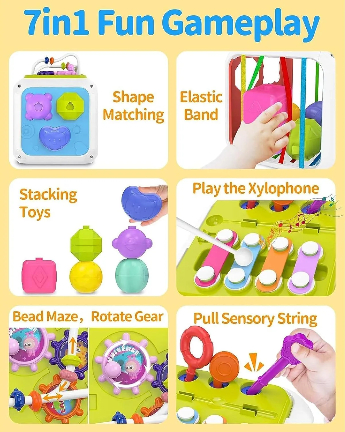 7 IN 1 MONTESSORI SENSORY TOYS FOR BABY 6 9 12 18 MONTHS NEWBORN GIRL BOY EDUCATIONAL GIFT MOTOR SKILLS ACTIVITY CUBE GAMES FOR CHILDREN 1 2 YEARS BIRTHDAY GIFT