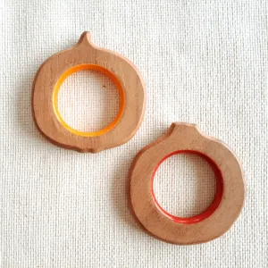 BABYCOV Cute Orange and Pomegranate Natural Neem Wood Teethers for Babies | Natural and Safe | Goodness of Organic Neem Wood | Both Chewing and Grasping Toy | Set of 2 (Age 4  Months)