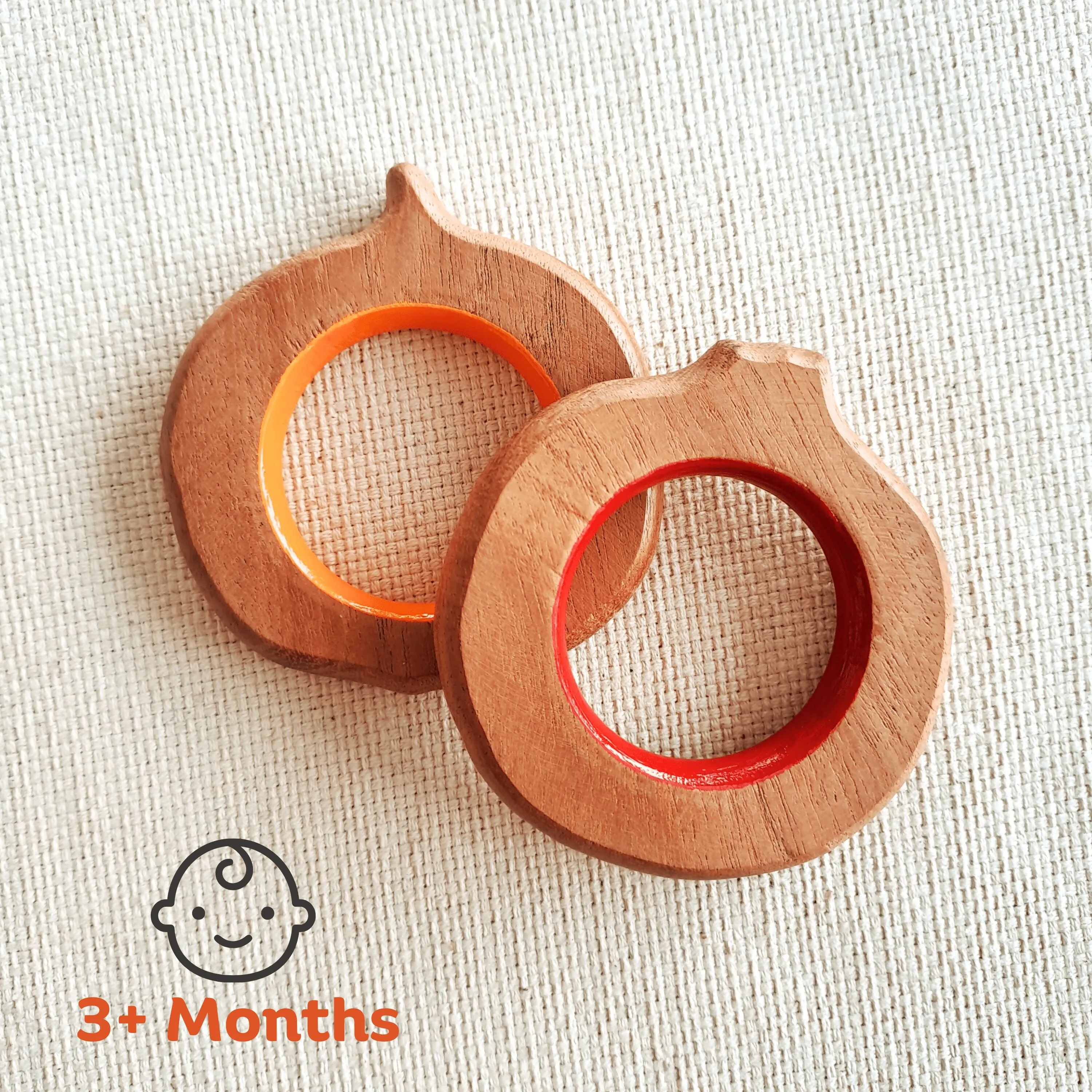 BABYCOV Cute Orange and Pomegranate Natural Neem Wood Teethers for Babies | Natural and Safe | Goodness of Organic Neem Wood | Both Chewing and Grasping Toy | Set of 2 (Age 4  Months)