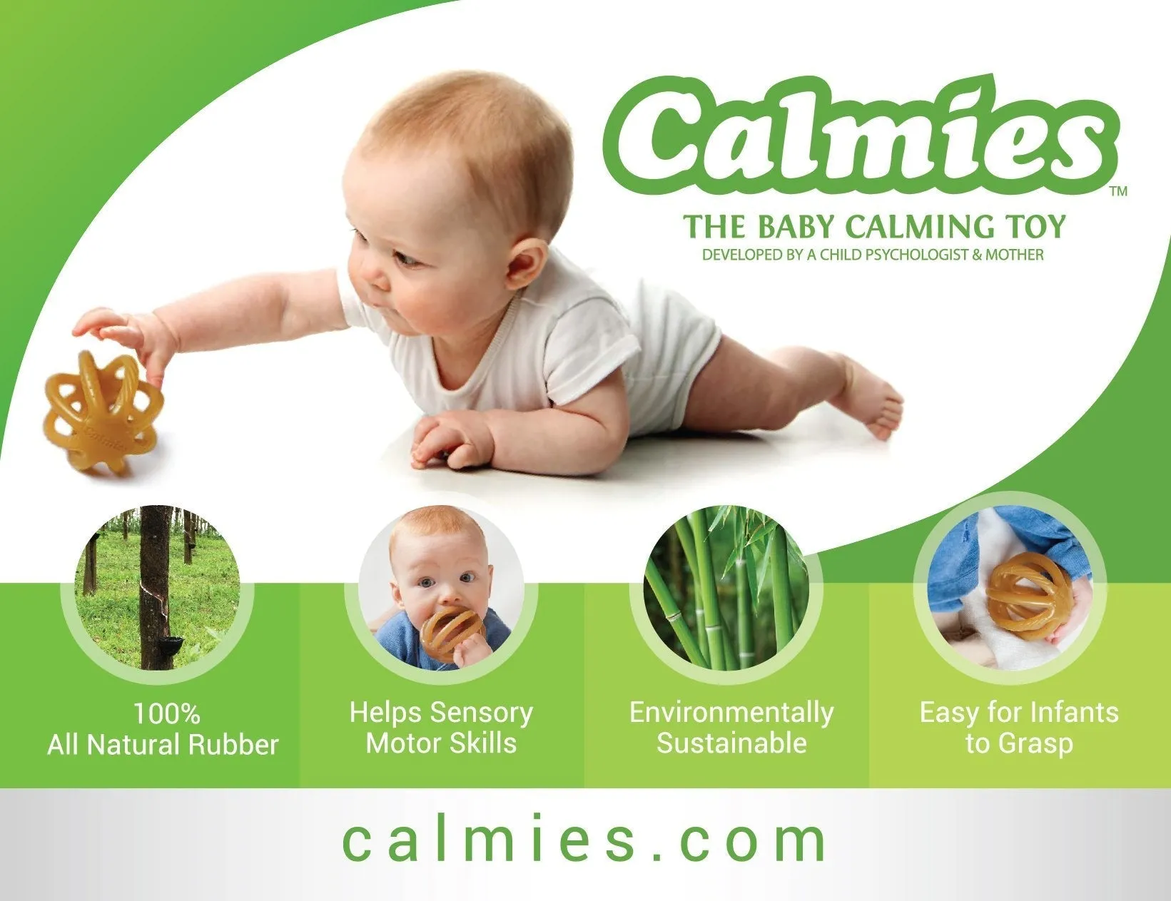 Calmies: 100% Natural Rubber Baby Teether - Plant-Based, BPA-Free & PVC-Free, Supports Sensory Development