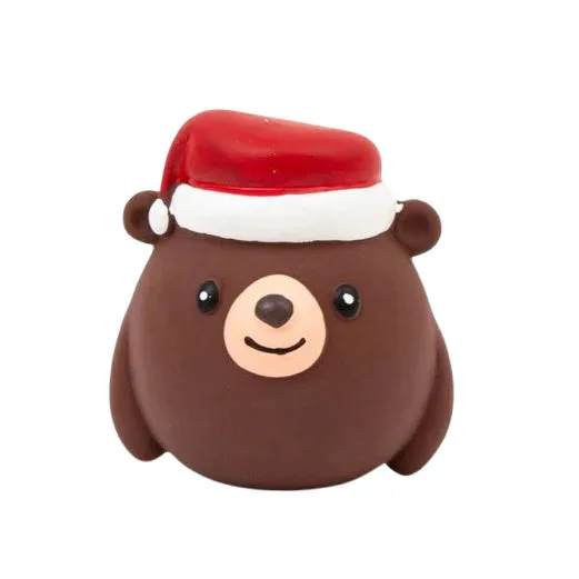 Christmas Latex Squeaky Bear with Santa Hat Ball