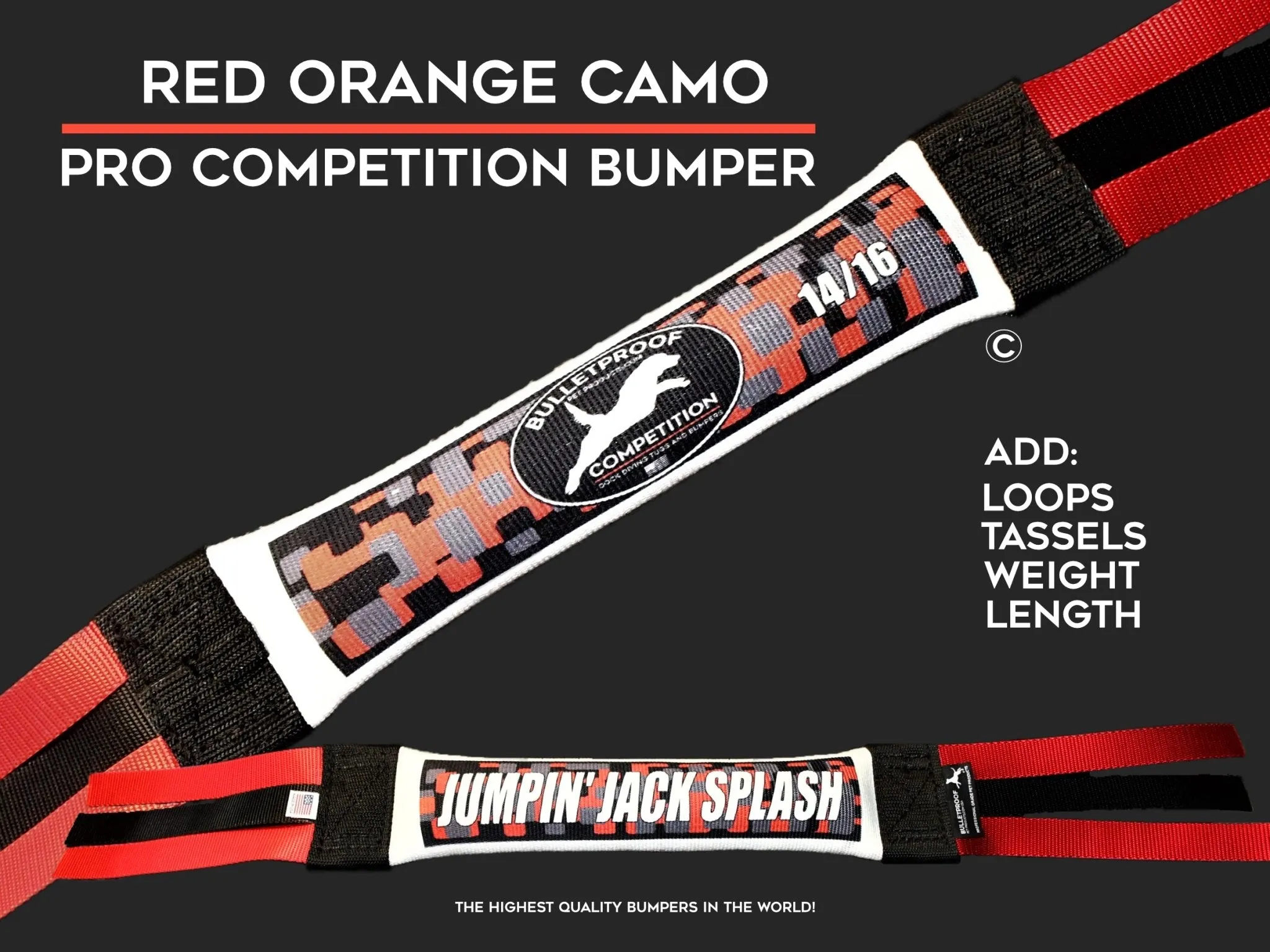 Dock Diving Bumper Tug - Competition Series Weighted - Reddish Orange Camo