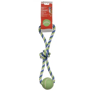 Dogit Dog Knotted Rope Toy - Multicoloured 2-Ball Looped Tug - 46 cm (18in)