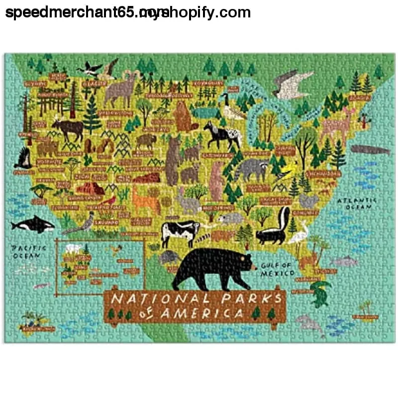 Galison National Parks of America Puzzle, 1000 Pieces, 27” x 20” – Difficult Jigsaw Puzzle Featuring Stunning and Colorful Artwork by Anne Bentley – Thick, Sturdy Pieces, Challenging Family Activity