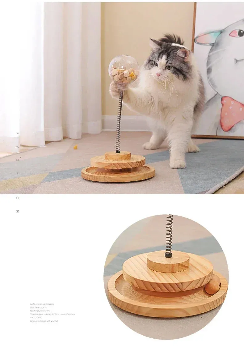 Interactive Cat Turntable Solid Wood