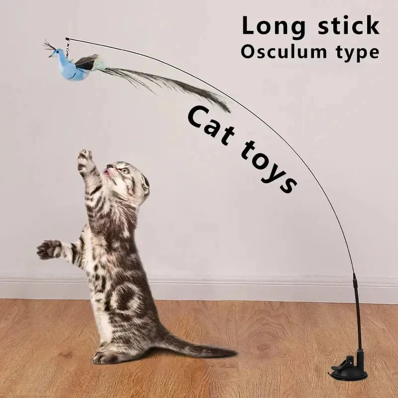 Interactive Peacock Feather Cat Toy with Bell and Suction Cup