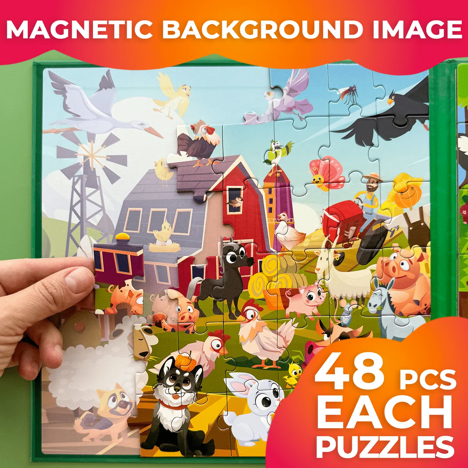 Magnetic Book 2x48 Pcs Puzzles for Kids | Farm & Forest