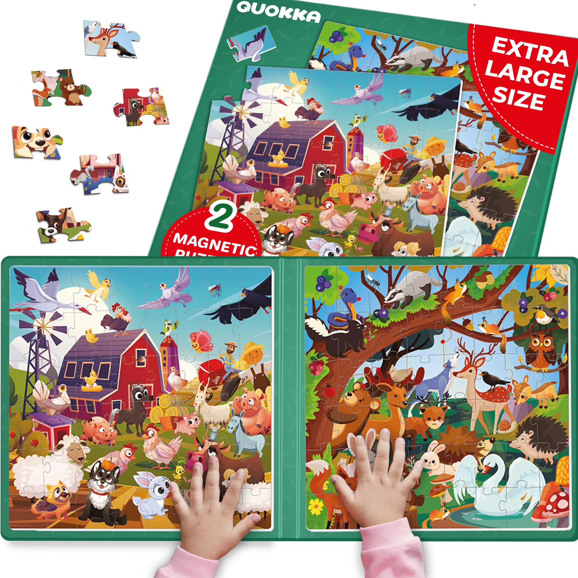 Magnetic Book 2x48 Pcs Puzzles for Kids | Farm & Forest