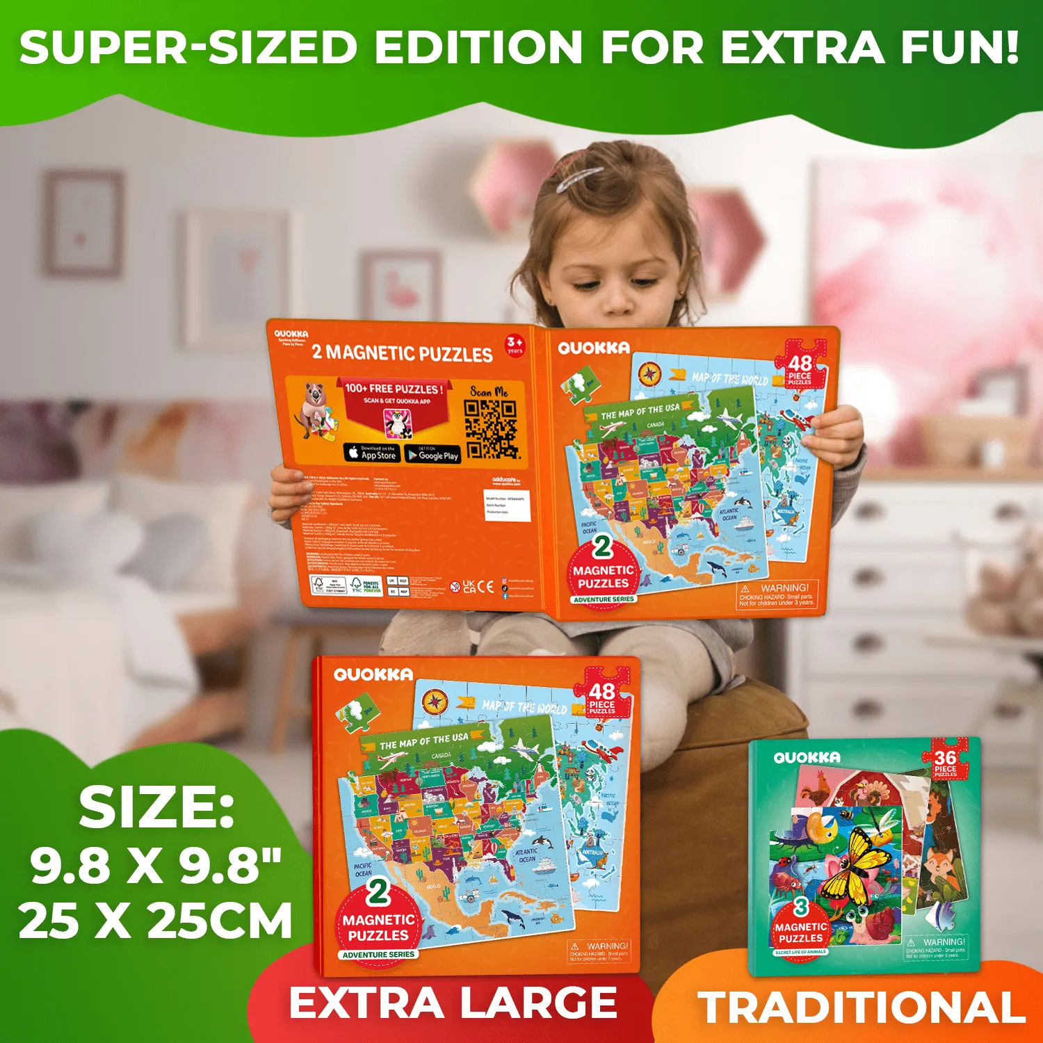 Magnetic Book 2x48 Pcs Puzzles for Kids | Maps USA & World