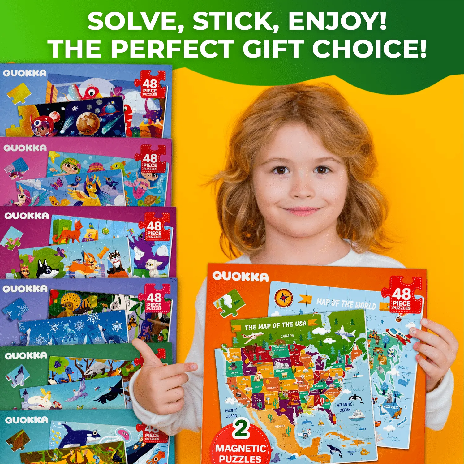 Magnetic Book 2x48 Pcs Puzzles for Kids | Maps USA & World