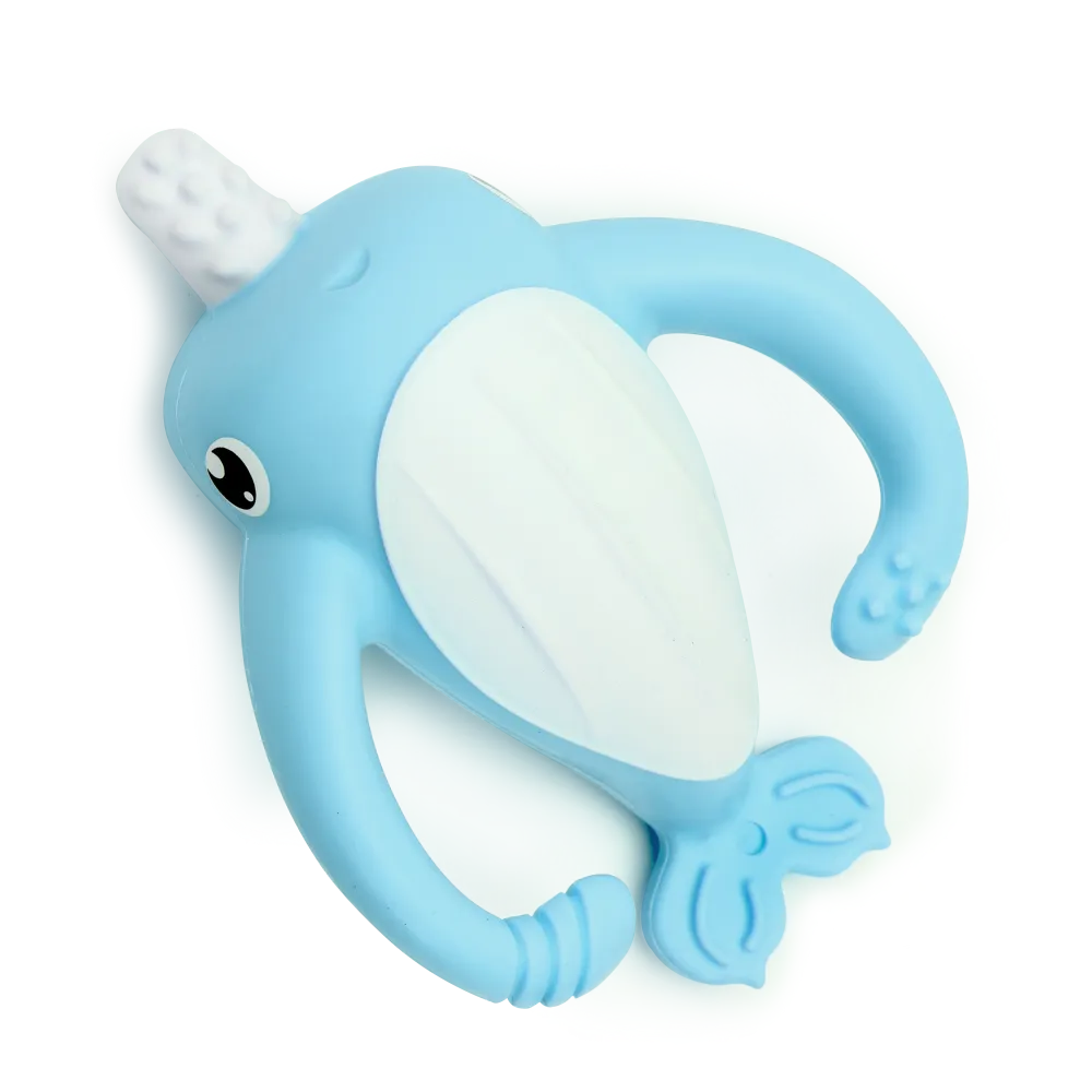 Nora Narwhal Silicone Teether - Light Blue