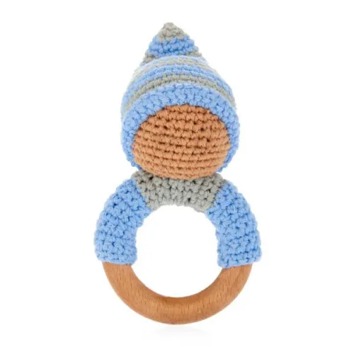 Pebble Organic Pixie Wooden Teether Ring Rattle