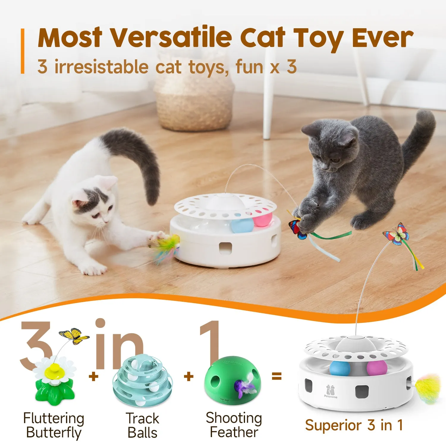 Potaroma Cat Toys 3-in-1 Automatic Interactive Kitten Toy