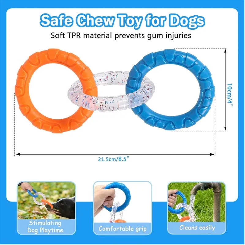 Rubber 3-Ring Tug Dog Toy - Indestructible Interactive Chew Toy for Aggressive Chewers