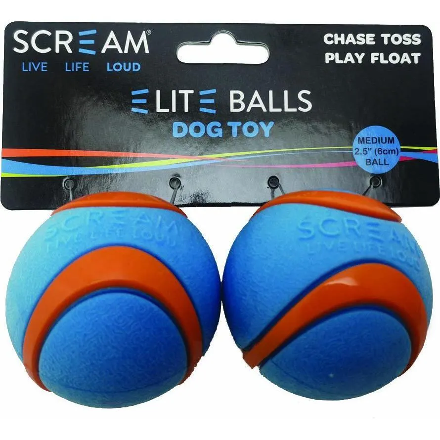 Scream Elite Ball Medium Blue and Orange Dog Toy 2 Pack