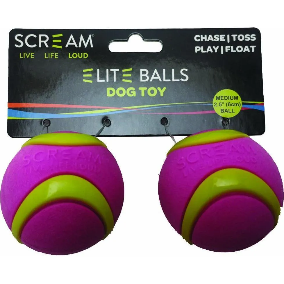 Scream Elite Ball Medium Green and Pink Dog Toy 2 Pack^^^