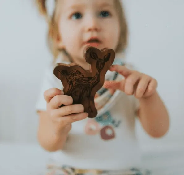 Wood Teething Rattle - Fawn