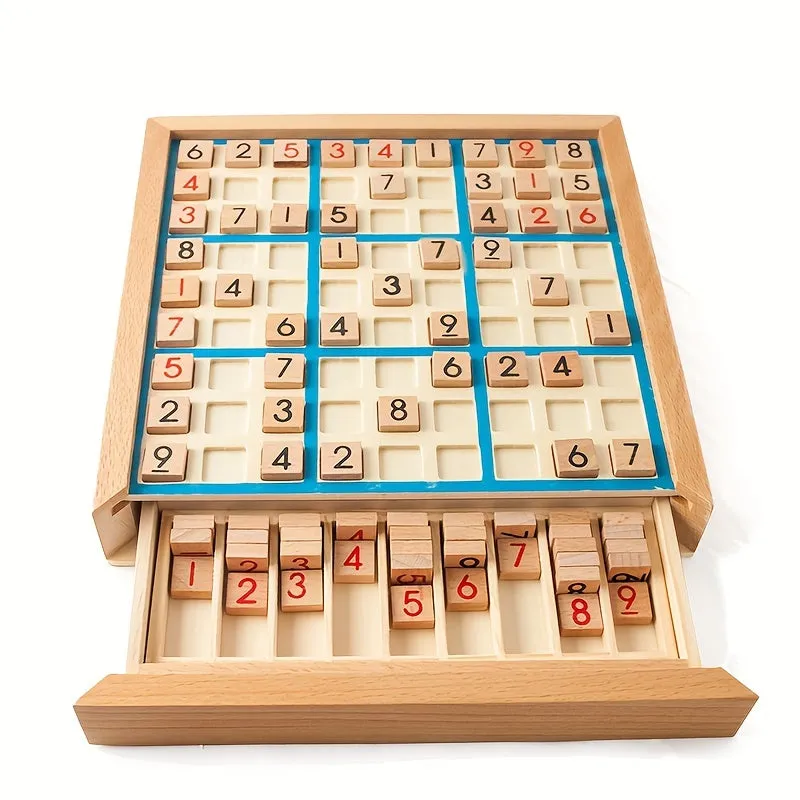 Wooden Sudoku Game for Kids Logical Puzzles and Question Challenges